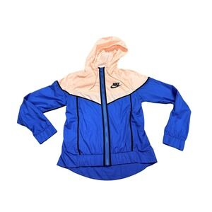 Nike Colorblock Windbreaker Jacket XS Blue Peach Hooded Zip Up Lightweight Y2K